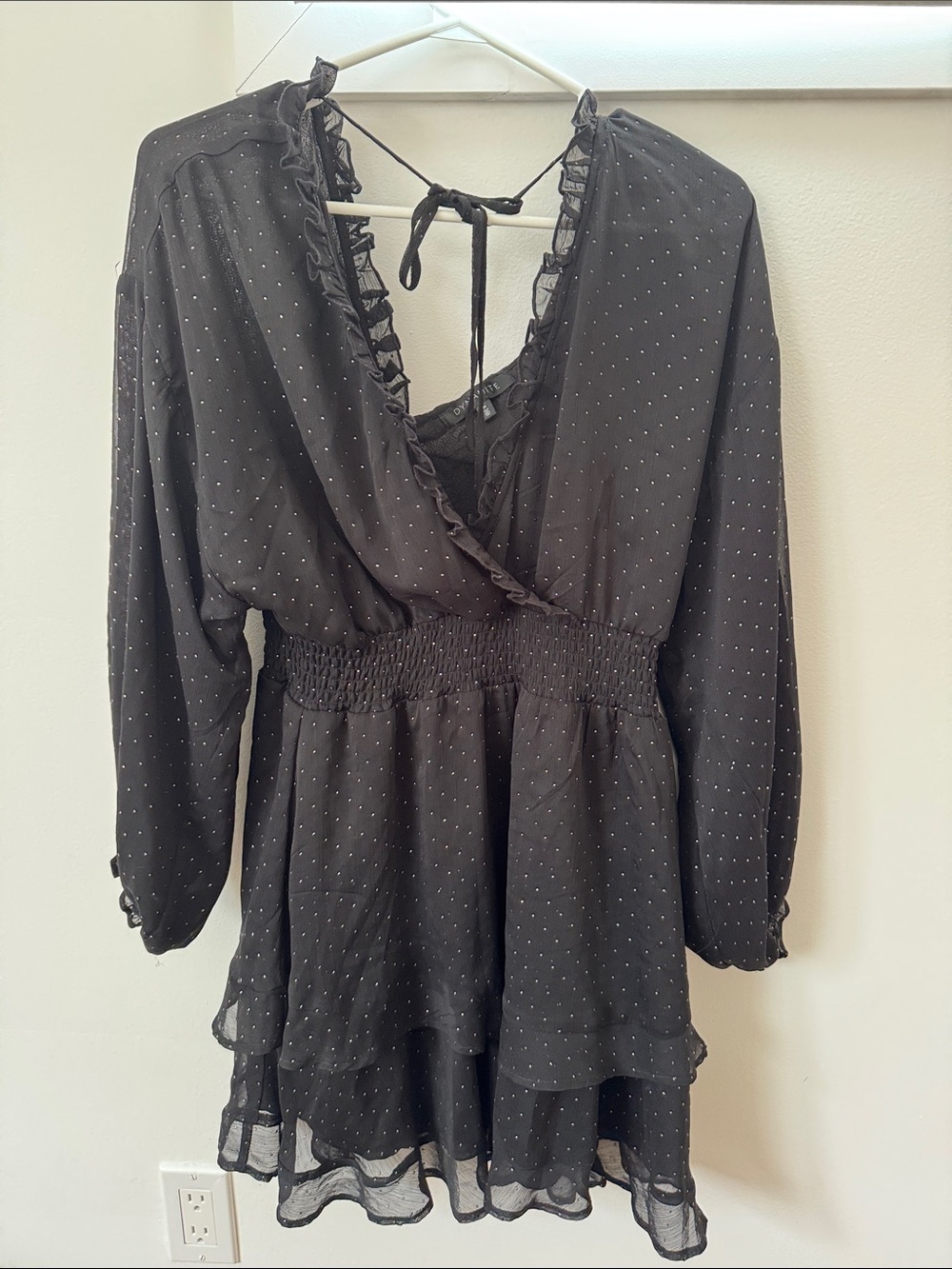 Dynamite Black Polka Dot Ruffle V-Neck Tunic